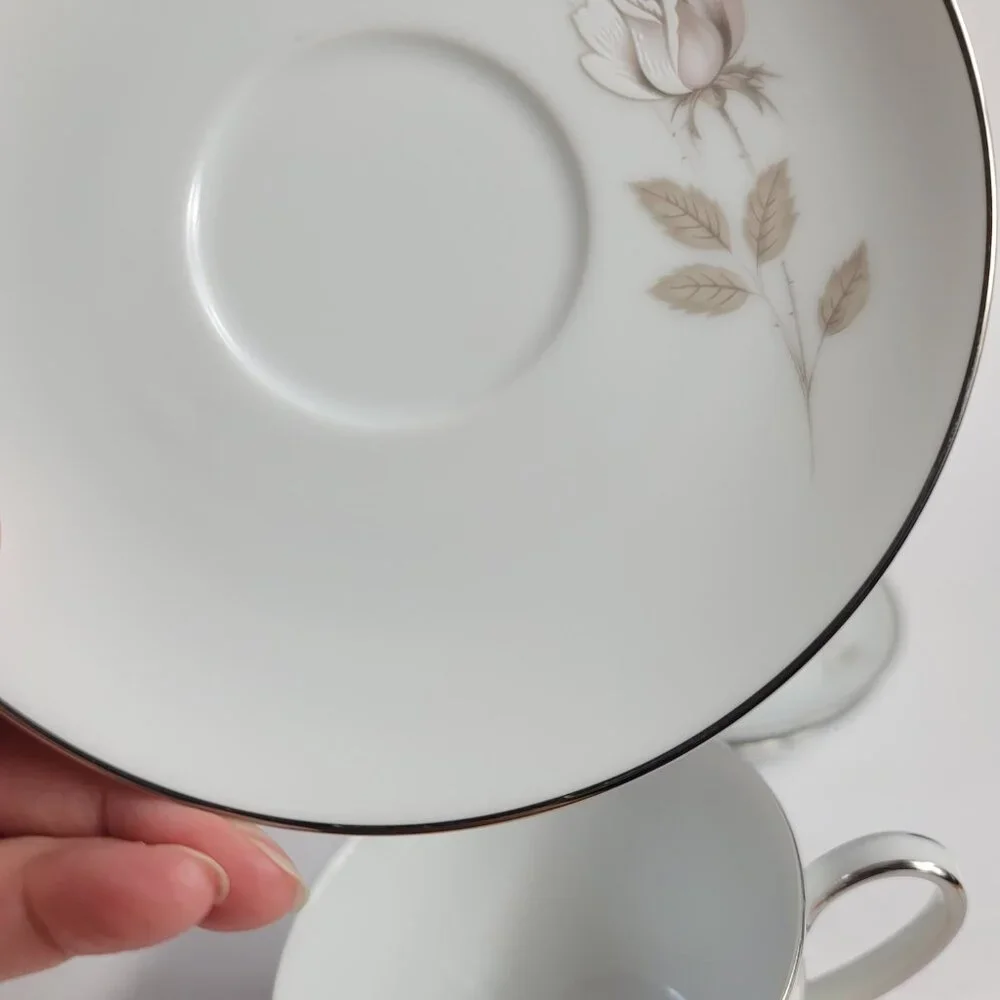 FOUR Noritake Sweet Talk Cup & Saucers Sets White with Pink & White Roses